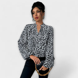 Elegant leopard blouse with pointed neckline