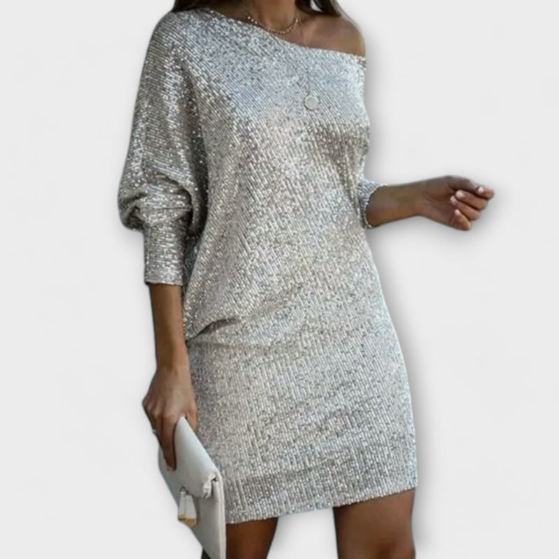 Party dress with sequins and contrast