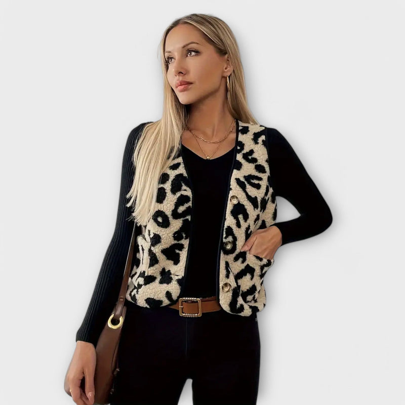 Clara - Elegant vest with leopard print