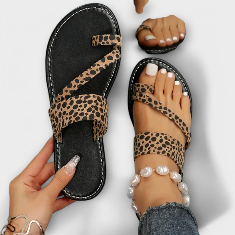 Leopard print flat slides