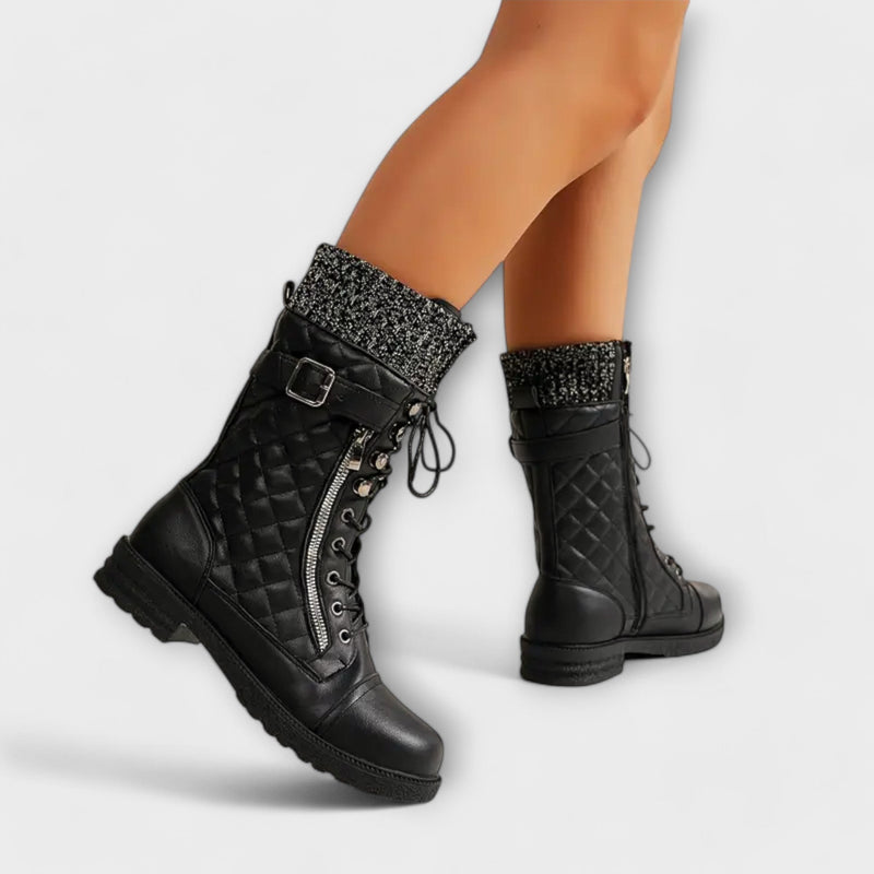 Winter boots with fleece lining and check pattern