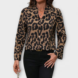 Casual leopard blouse with cut-out neckline