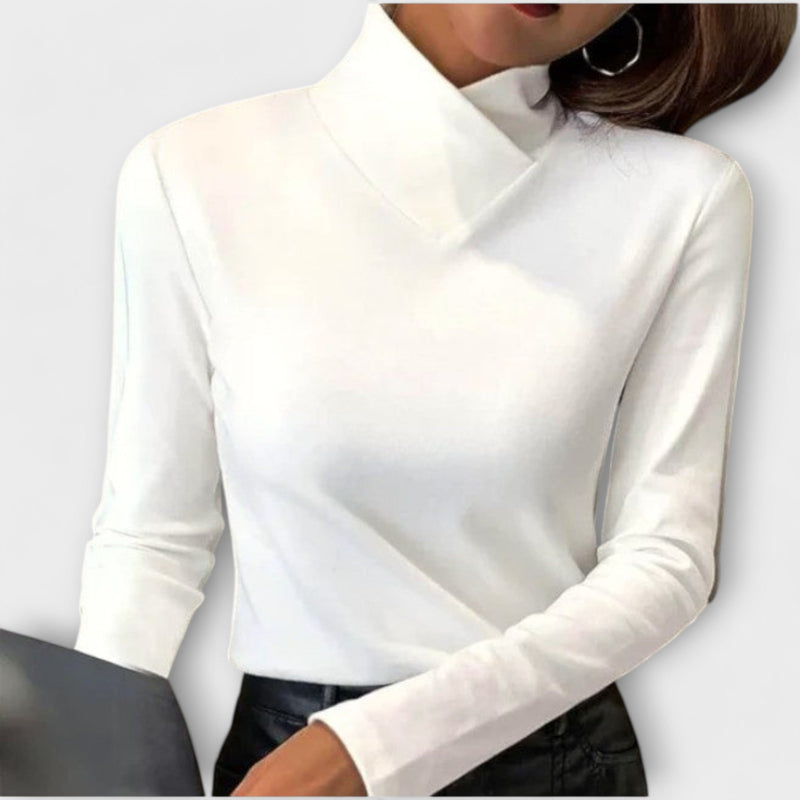 Stylish blouse with high collar and pointed neckline