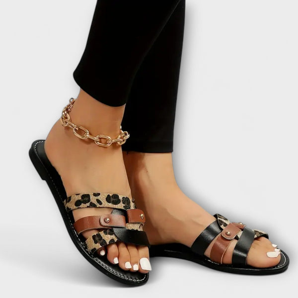 Leopard Cross Strap Sandals