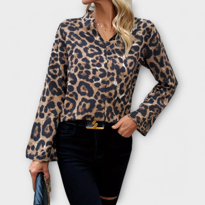 Casual leopard blouse with cut-out neckline