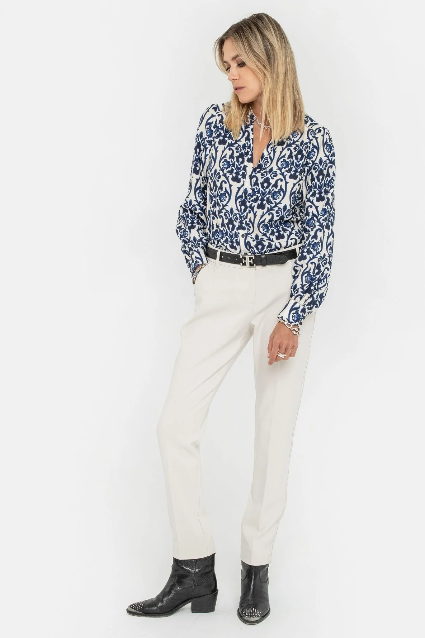 Blouse Ă motif bleu azur