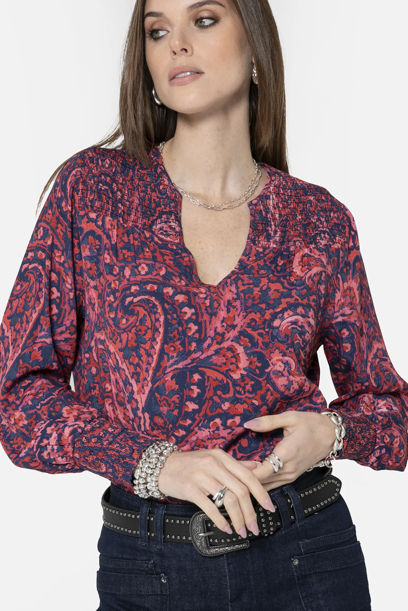 Blouse à motif cachemire bleu et rose - Image 2