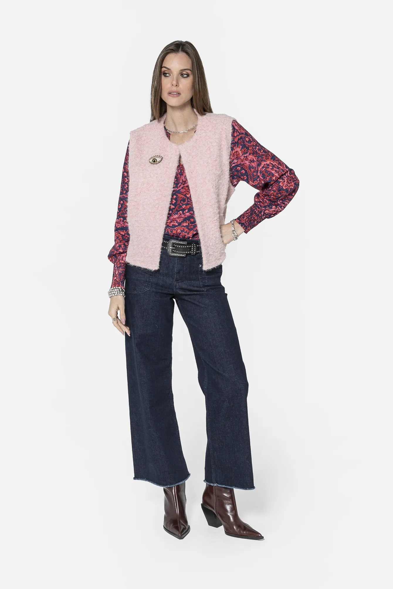 Blouse à motif cachemire bleu et rose - Image 3