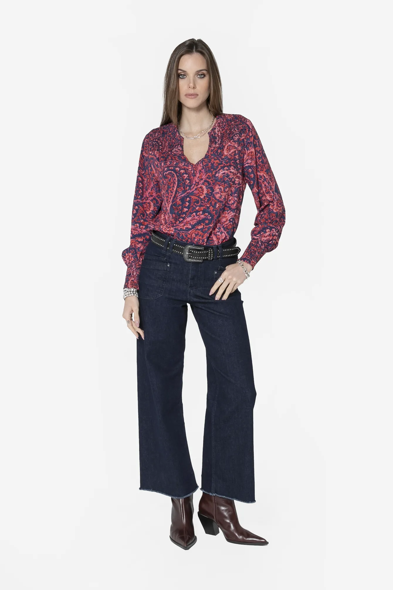 Blouse à motif cachemire bleu et rose - Image 4