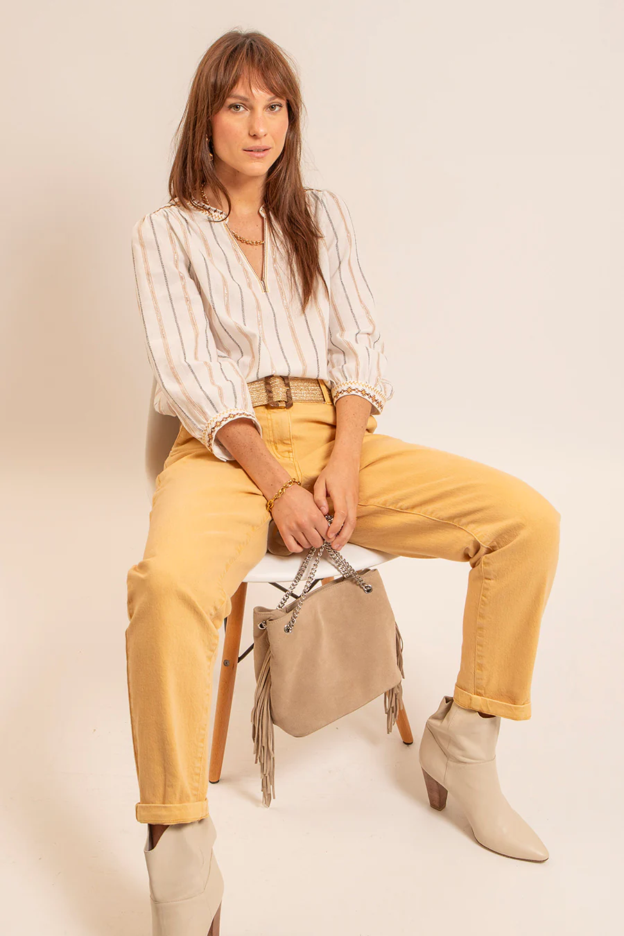 Blouse bohème noir et camel - Image 4