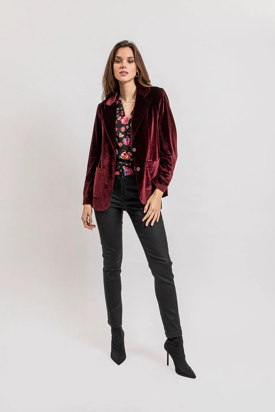 Blouse cache coeur imprimé noir et rose - Image 3