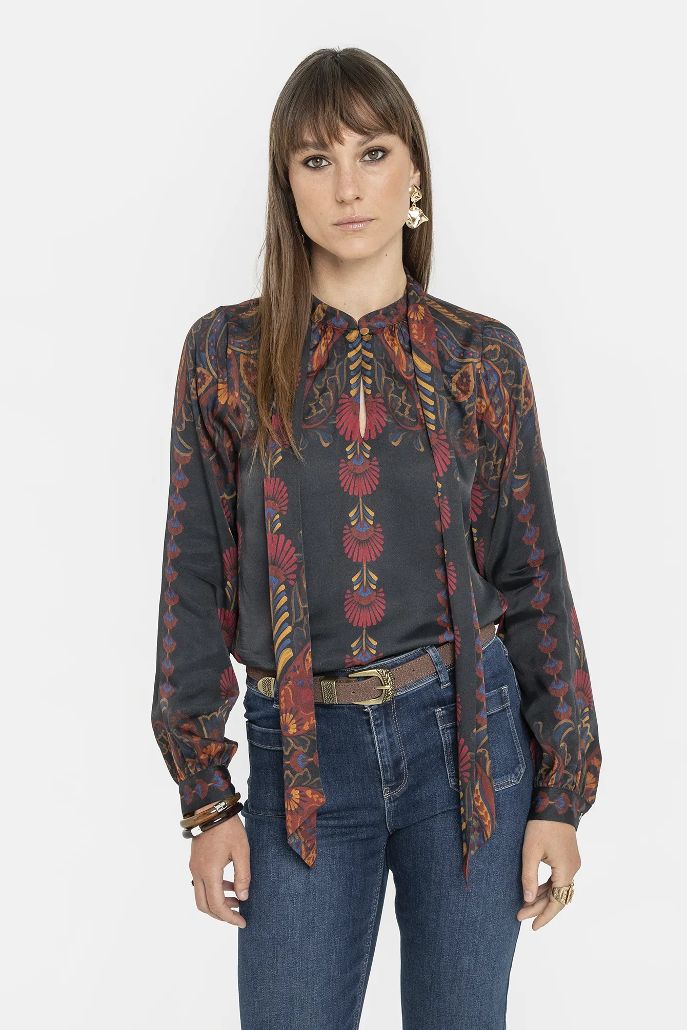 Blouse col cravate motif amérindien - Image 3