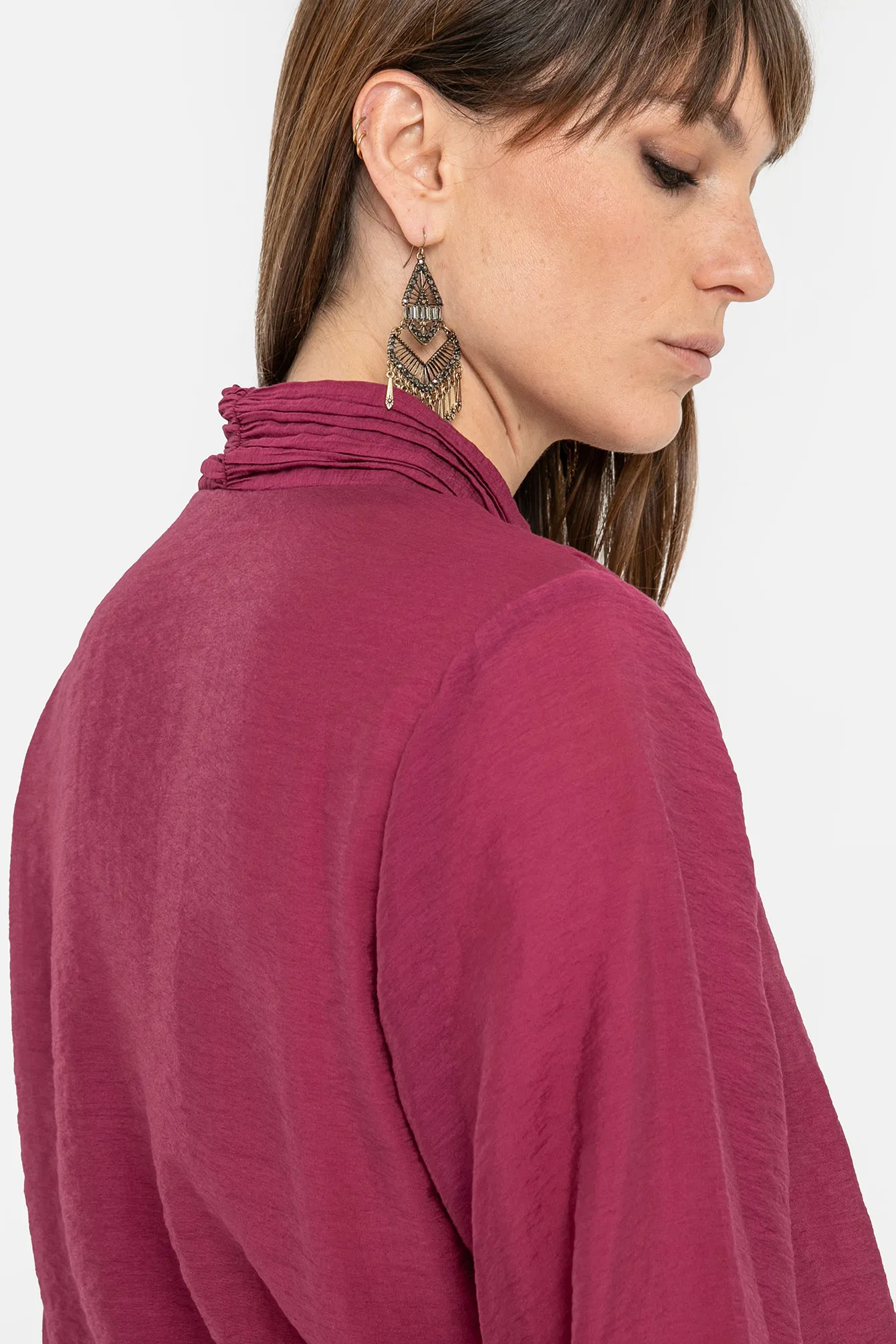 Blouse fleur coloris lie de vin - Image 3