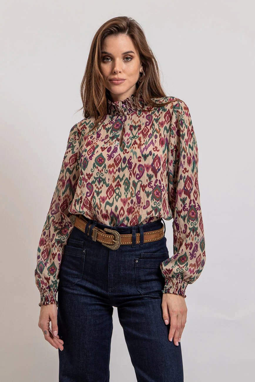 Blouse imprimé écru et multicolore