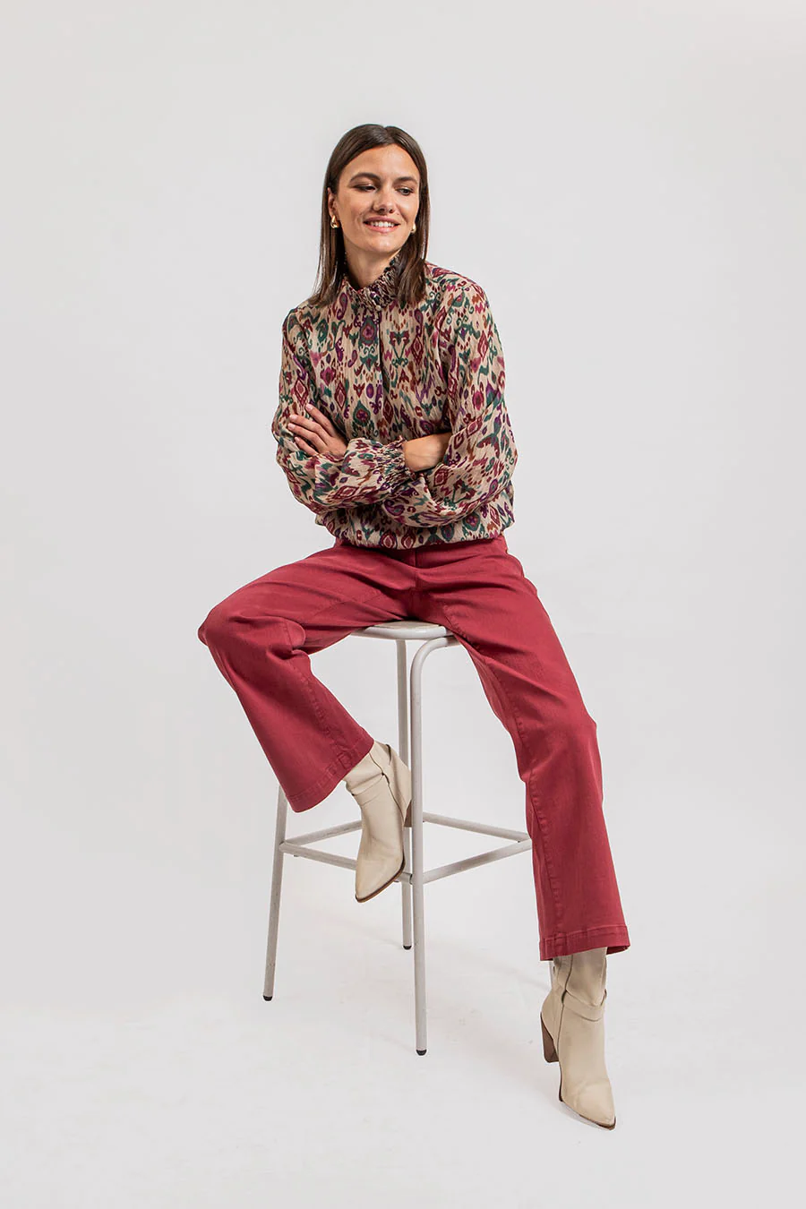 Blouse imprimé écru et multicolore - Image 3