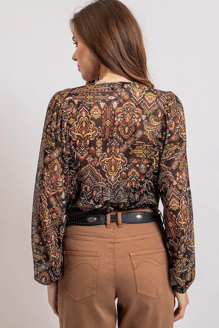 Blouse imprimé noir et rouille - Image 4