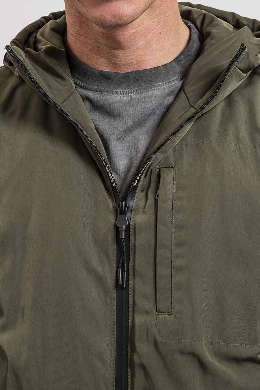 Blouson à capuche bi-matières kaki - Image 3