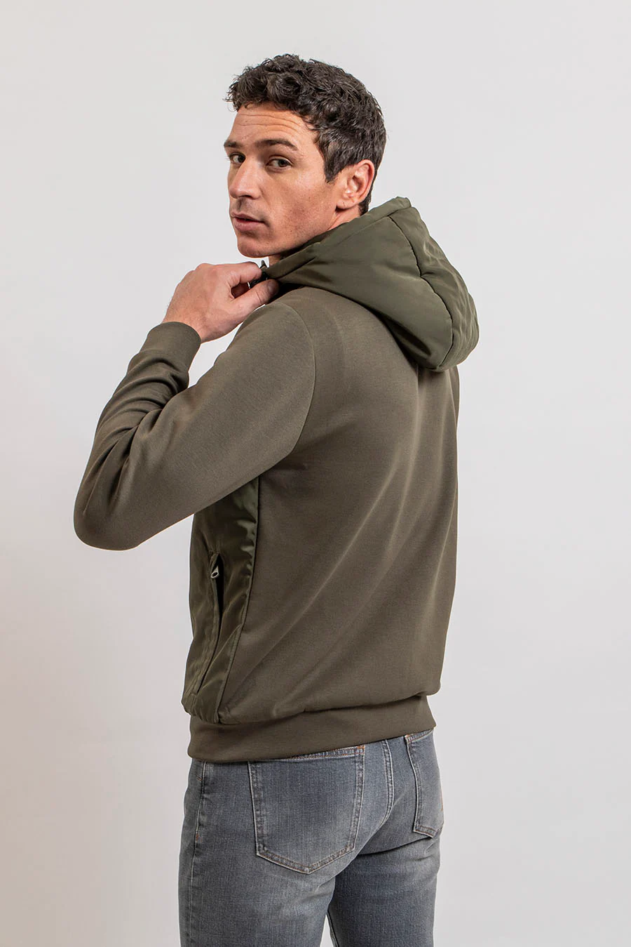 Blouson à capuche bi-matières kaki - Image 5