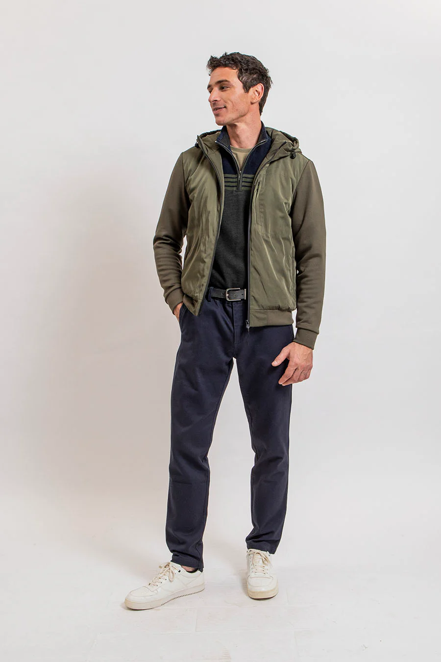 Blouson à capuche bi-matières kaki - Image 6