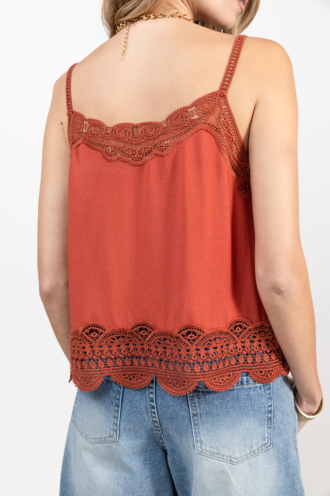 Caraco terracotta fluide dentelle féminine - Image 3