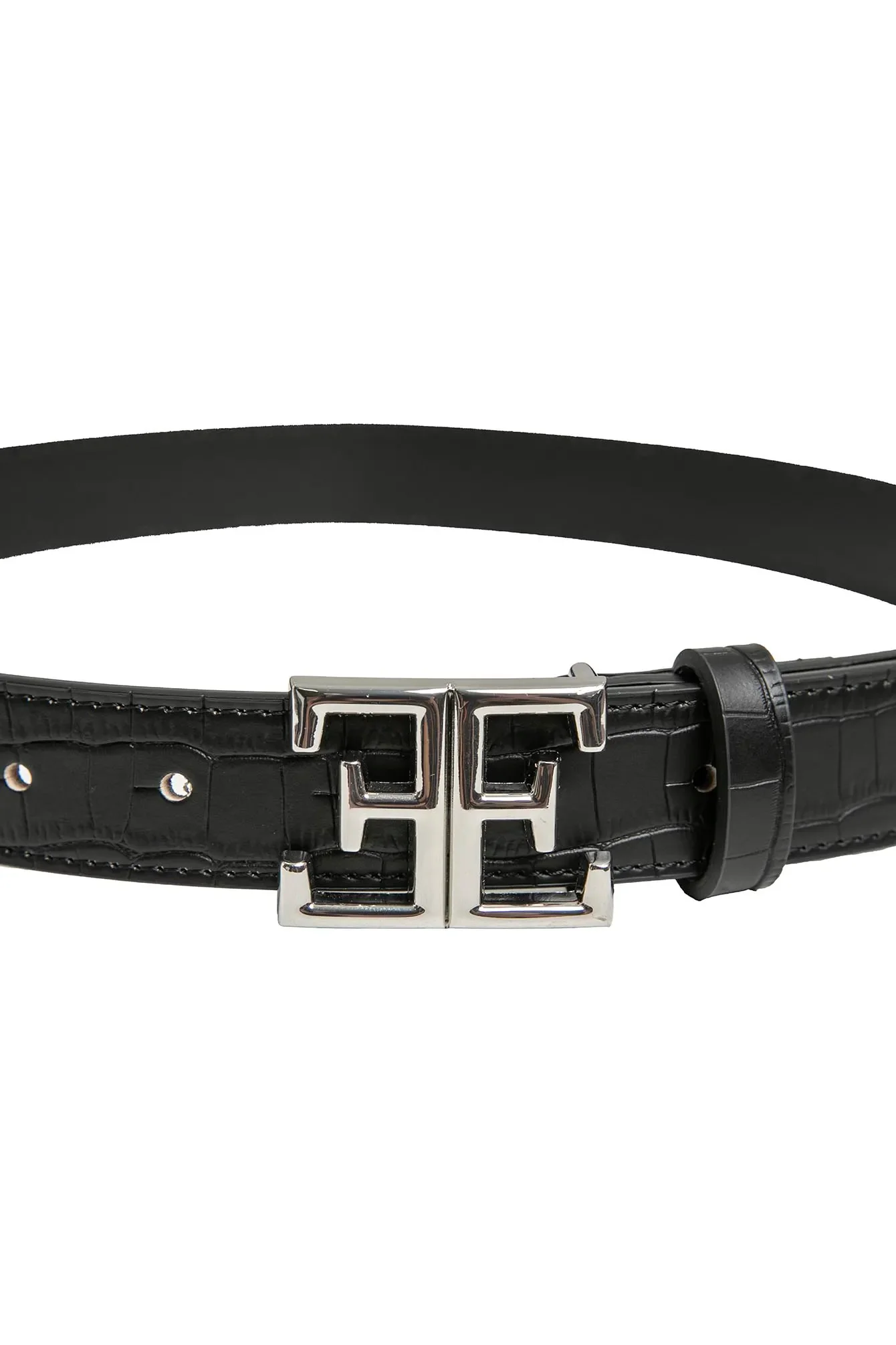 Ceinture cuir motif croco noir - Image 3