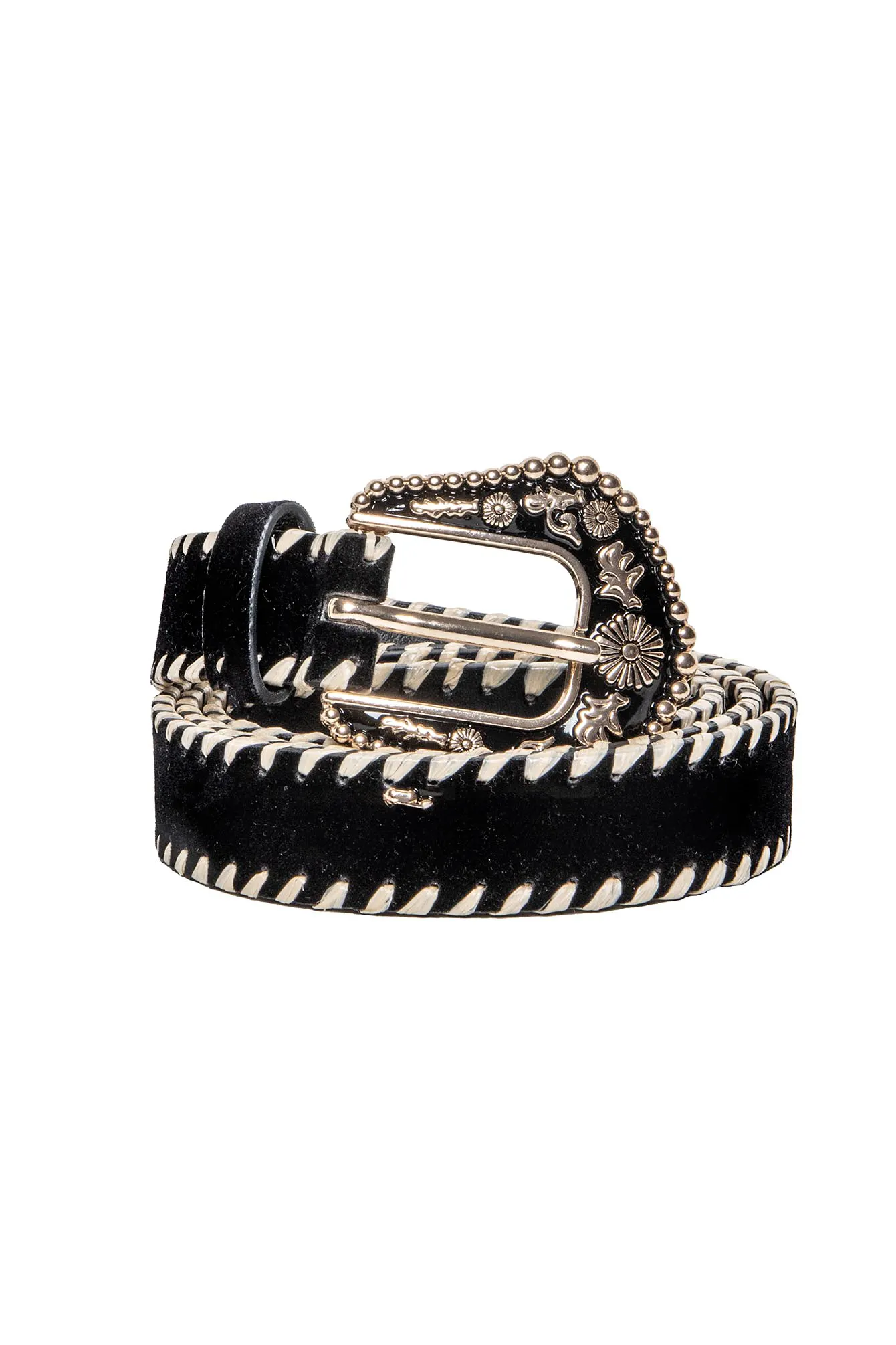 Ceinture velours et raphia noir et écru - Image 2