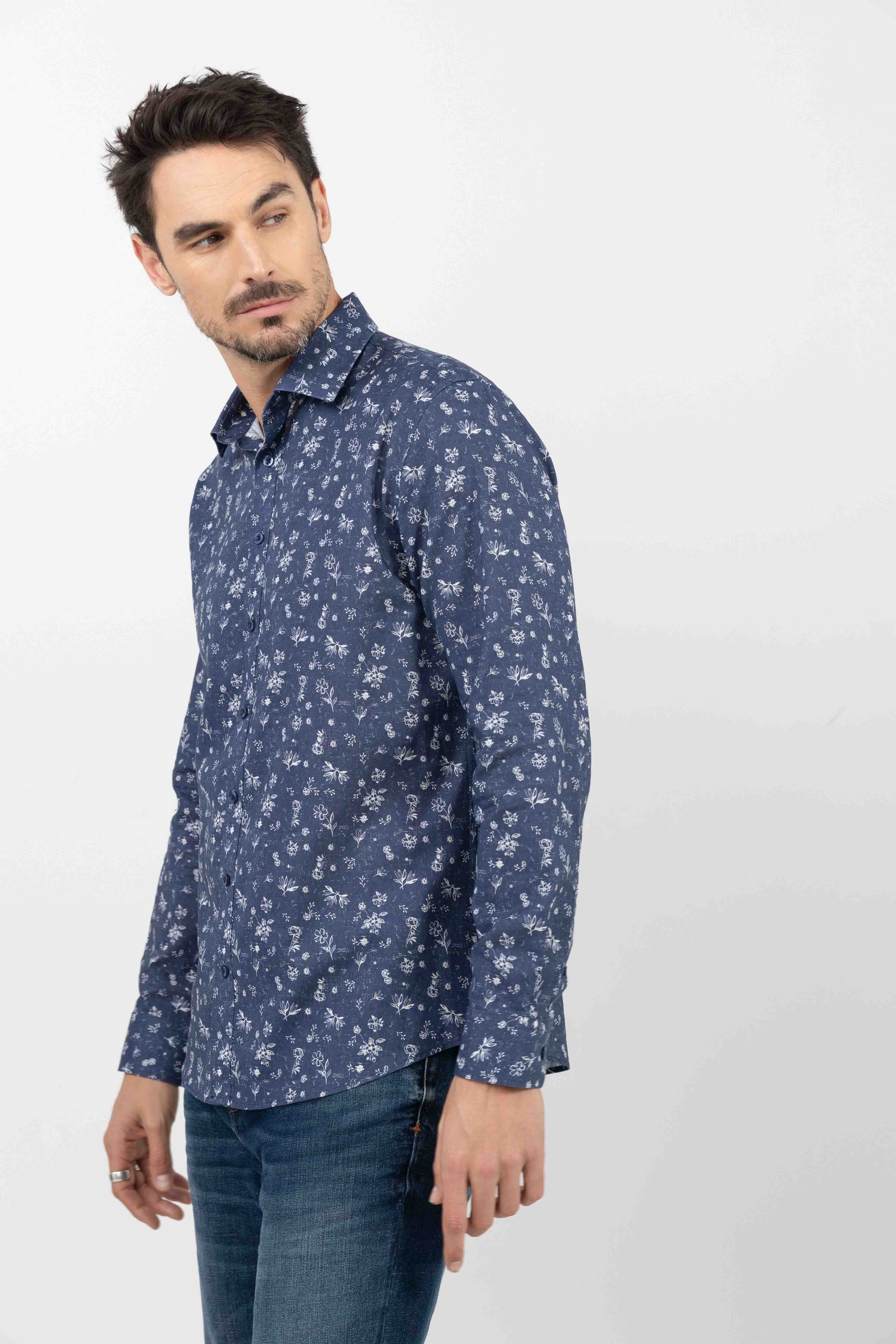 Chemise bleue imprimé fleuri - Image 2
