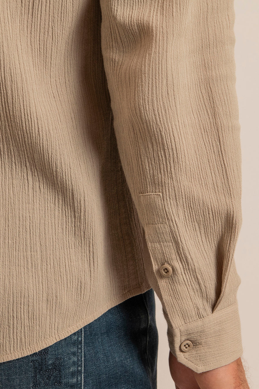 Chemise col mao kaki clair - Image 5