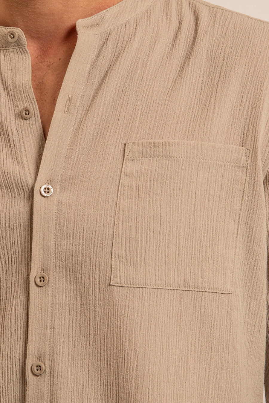 Chemise col mao kaki clair - Image 6