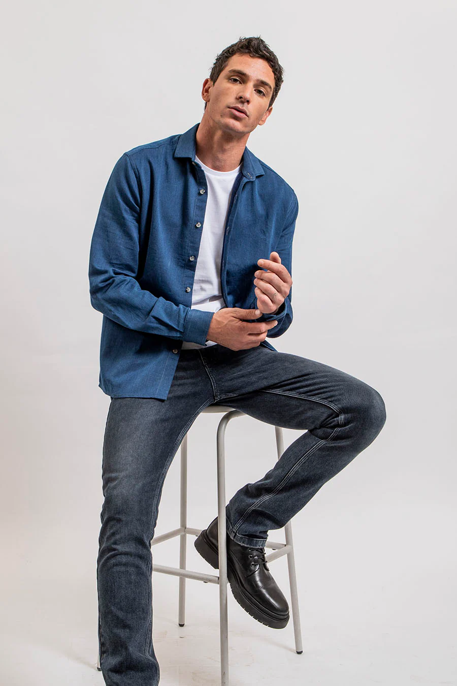 Chemise en coton côtelé indigo - Image 4