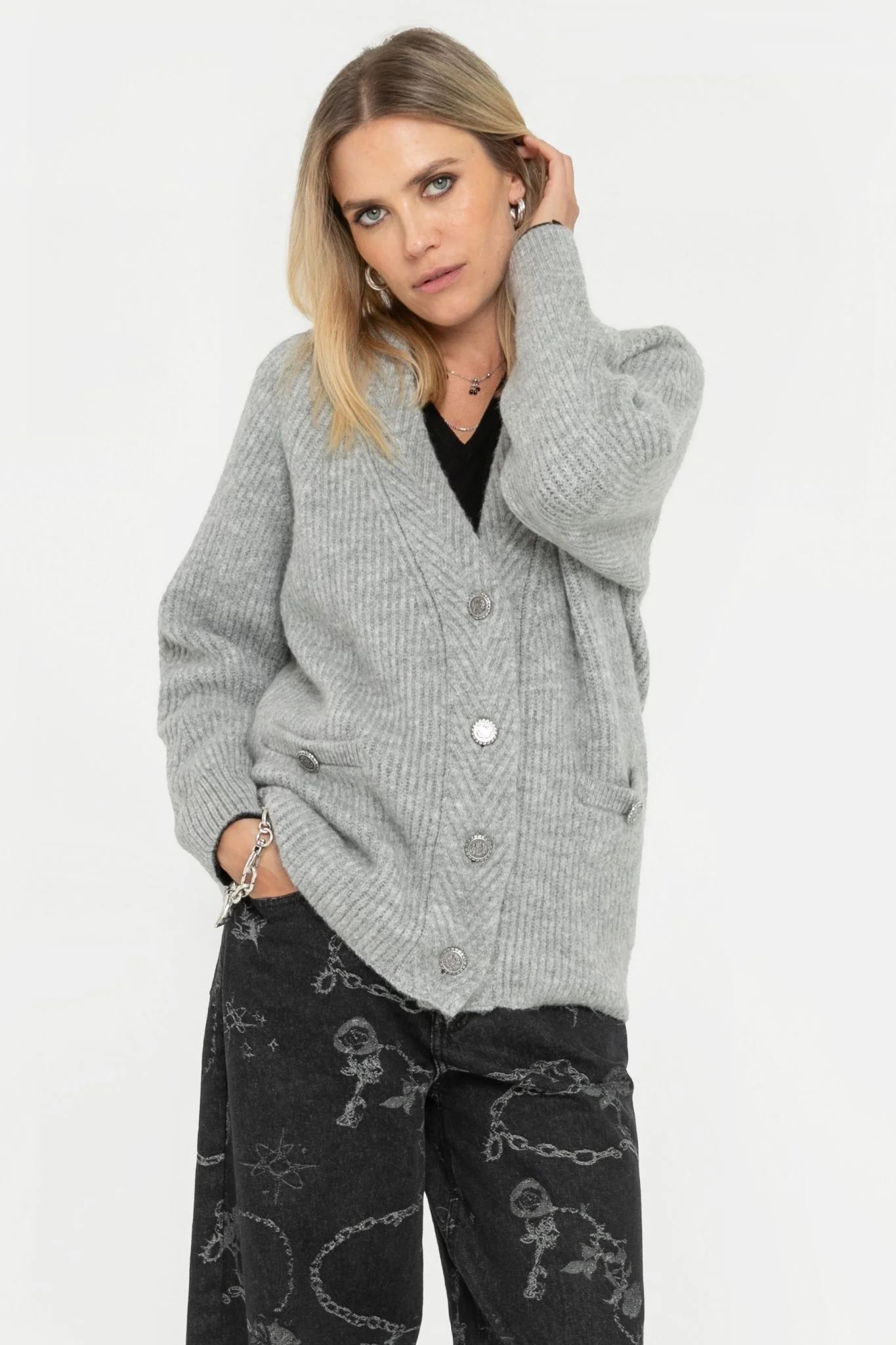 Gilet ample gris perle