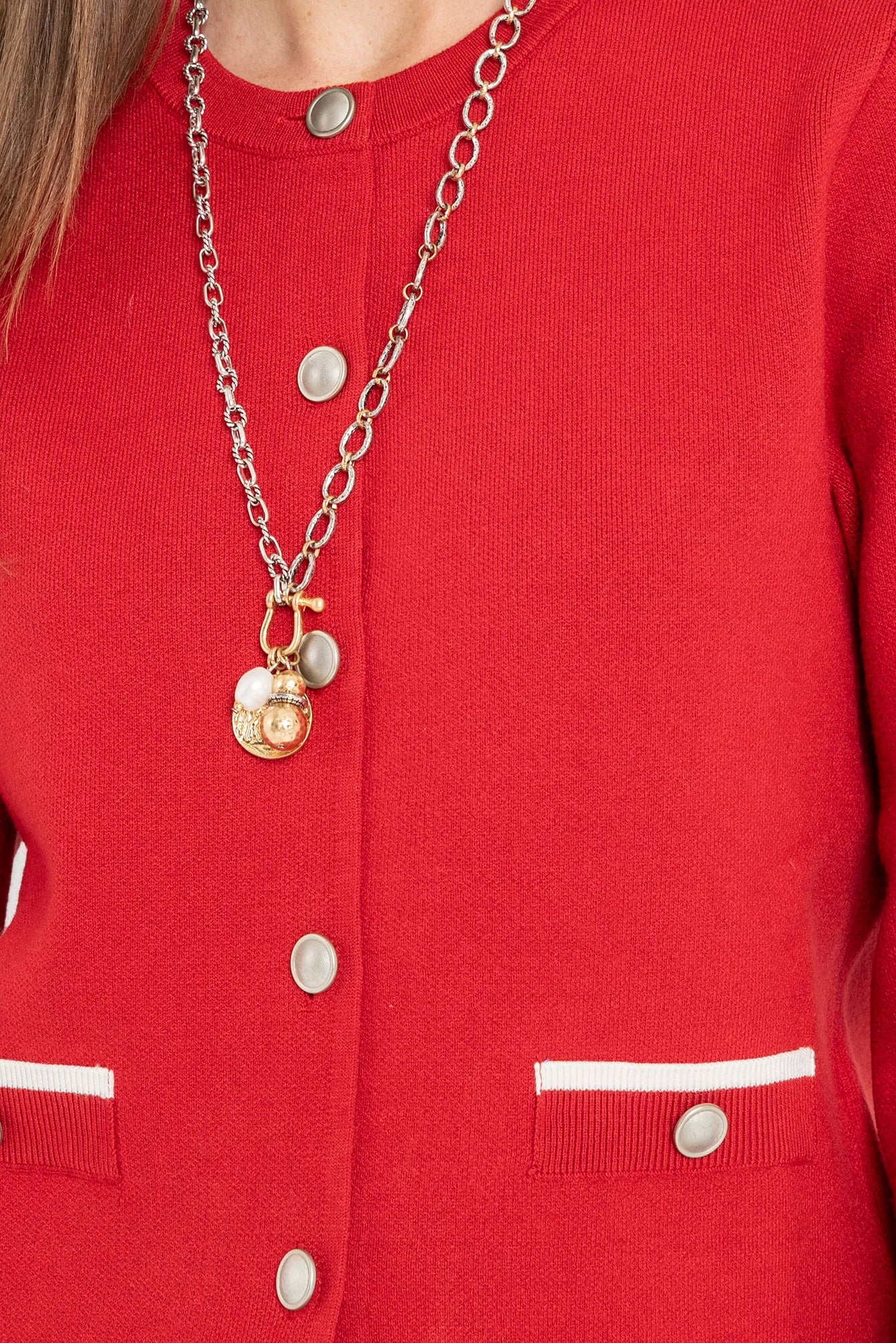 Gilet inspiration couture rouge et écru - Image 2