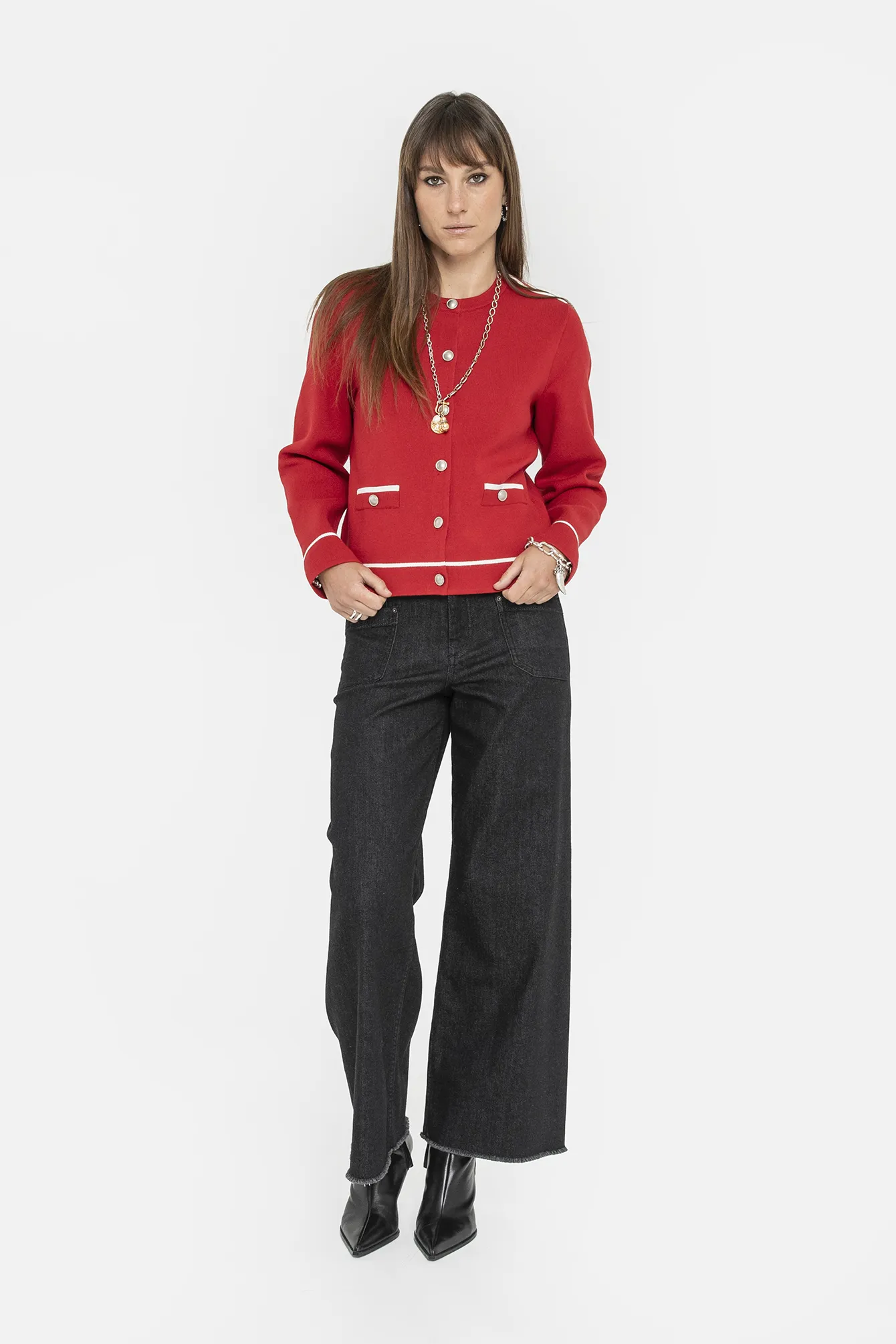 Gilet inspiration couture rouge et écru - Image 4
