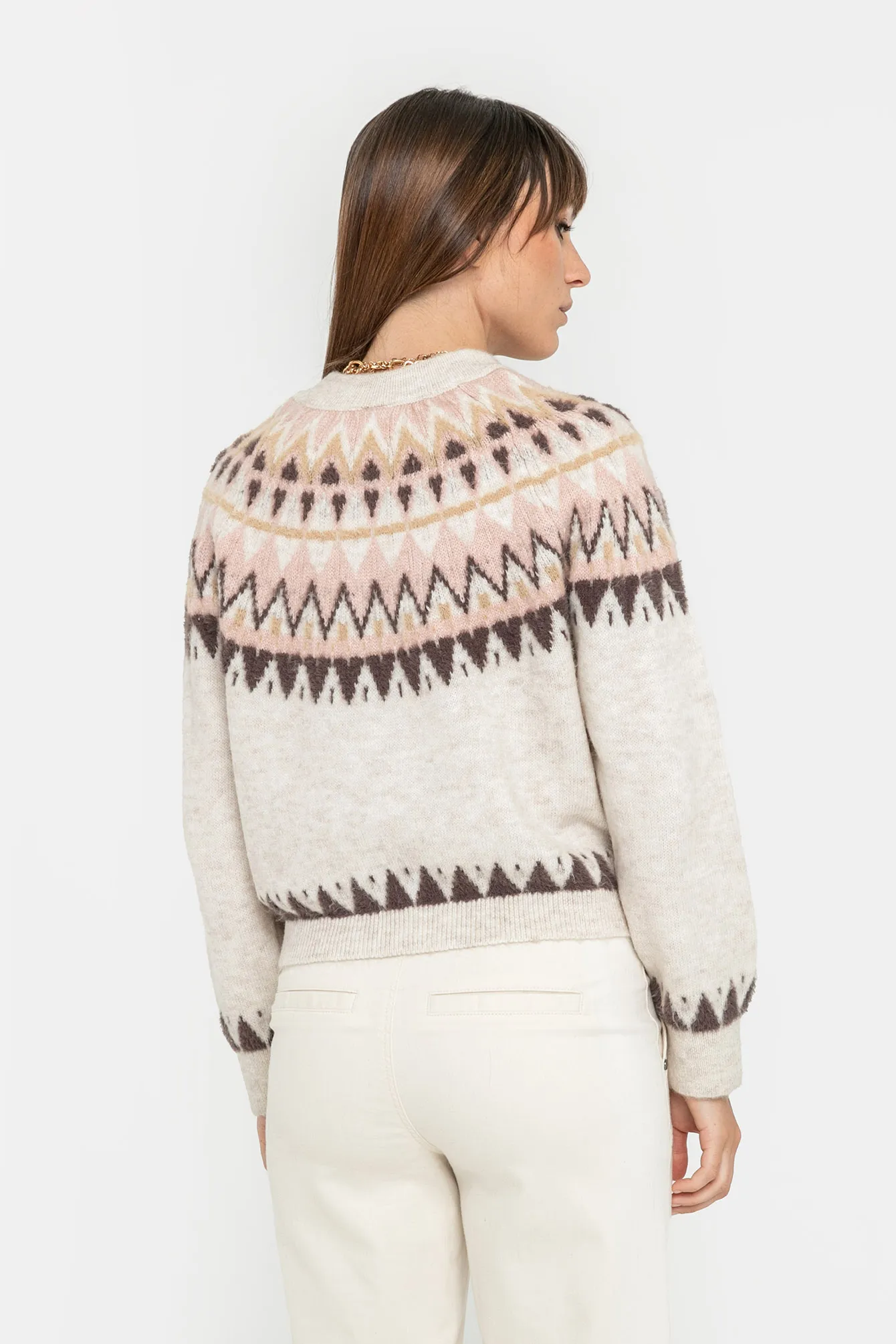 Gilet inspiration norvégienne beige et rose - Image 4