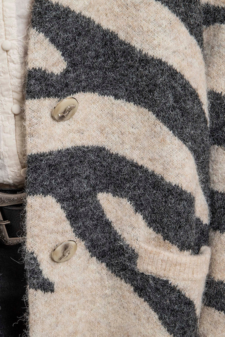 Gilet long imprimé zébré écru et gris - Image 3