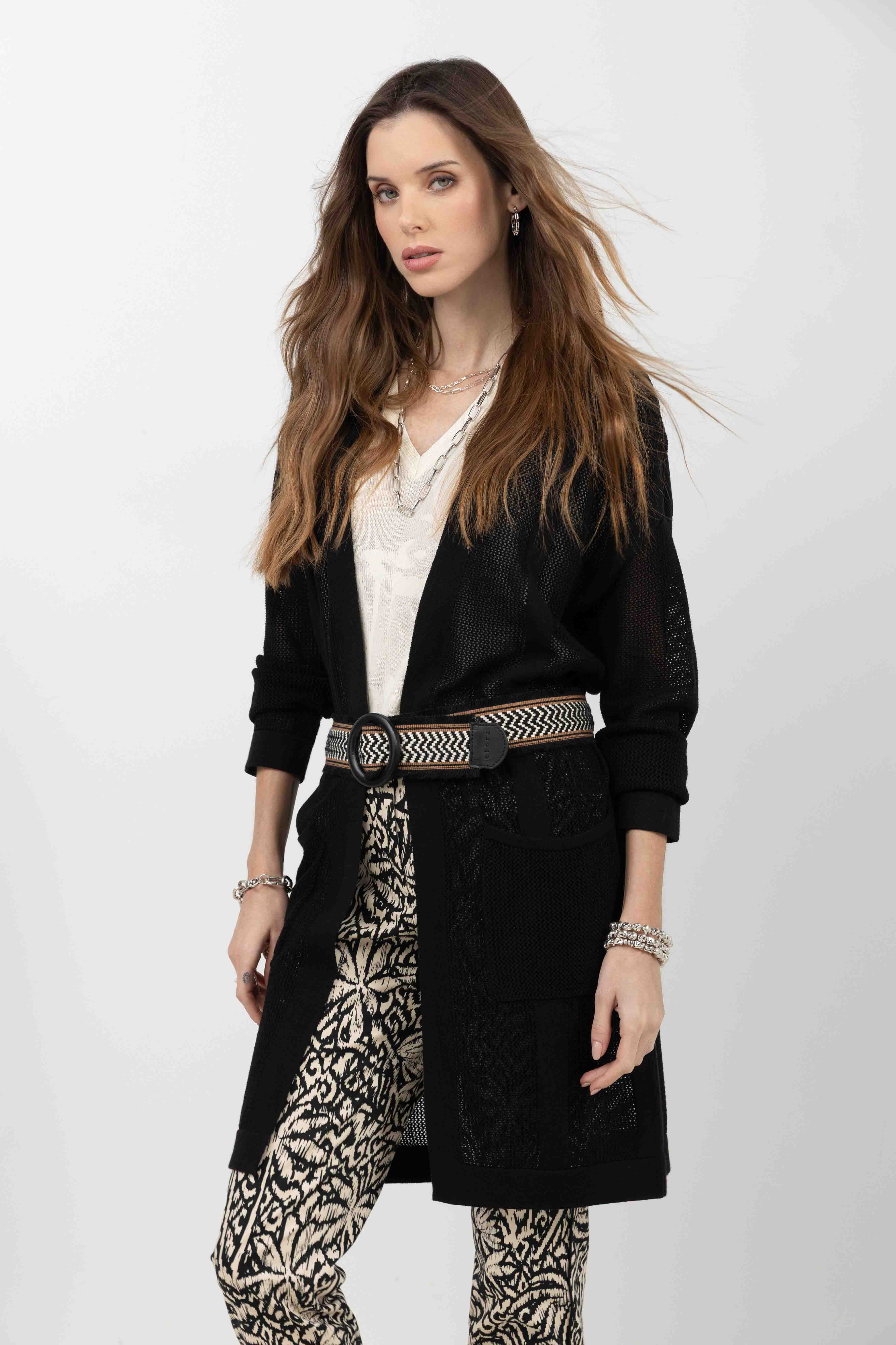 Gilet long noir maille filet gypsy - Image 2