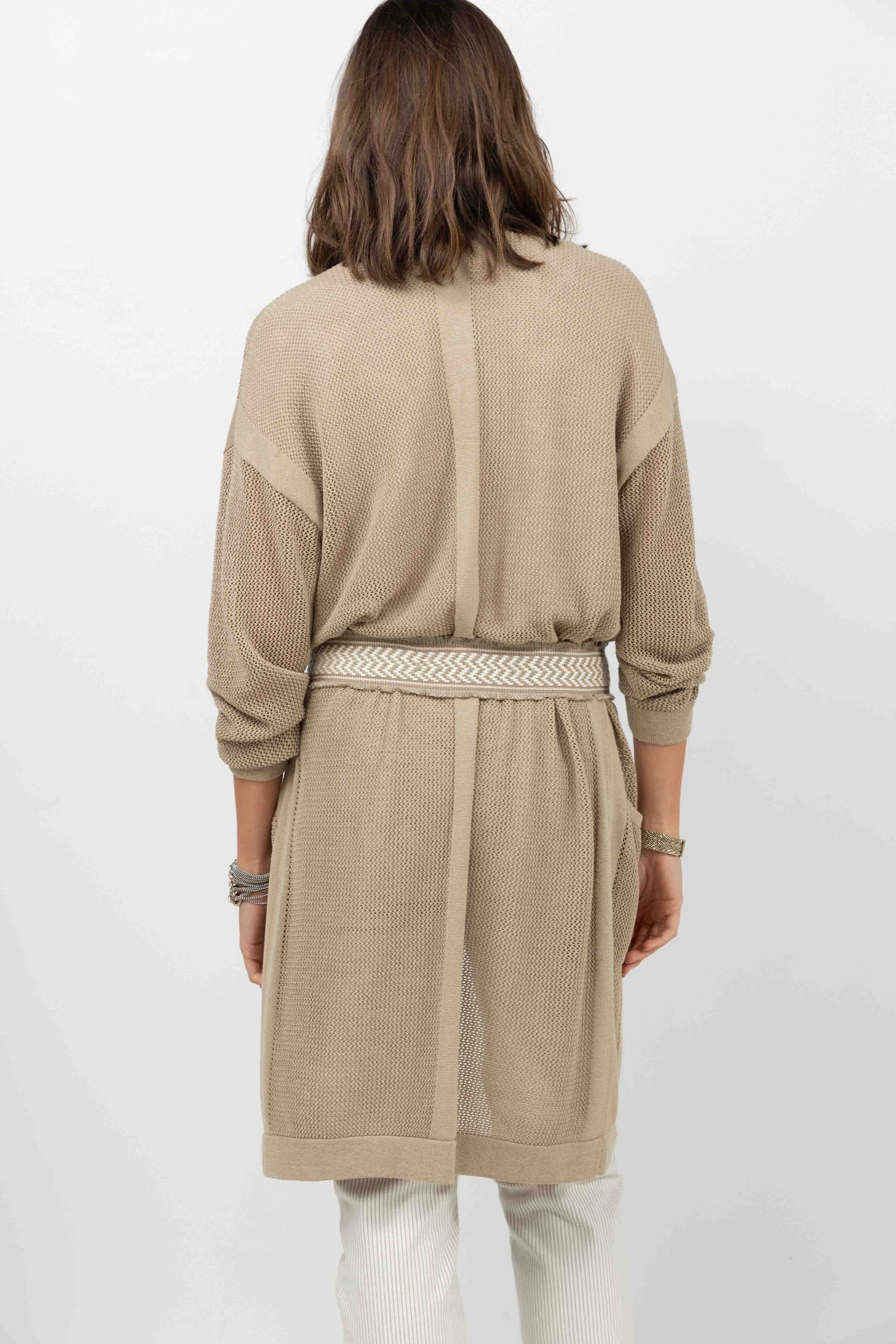 Gilet long taupe maille filet gipsy - Image 4