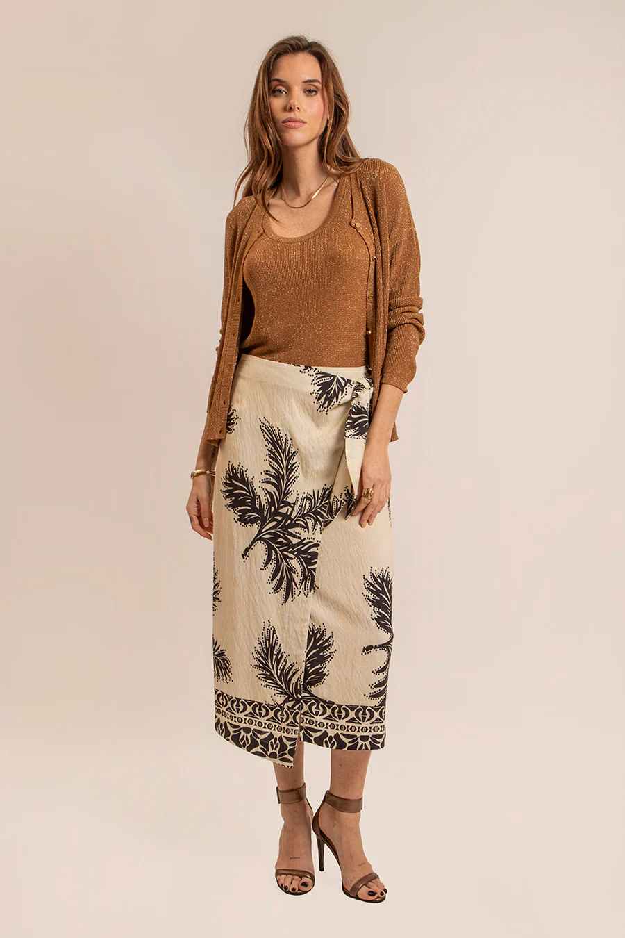 Gilet lurex boutonné caramel - Image 4