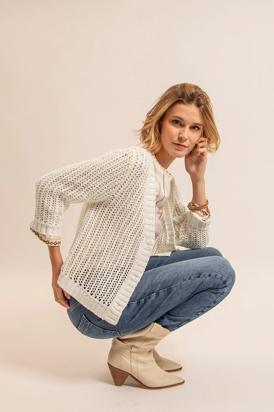 Gilet maille filet écru - Image 2