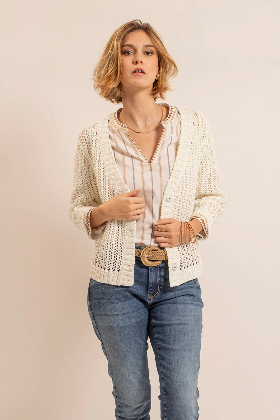 Gilet maille filet écru - Image 3