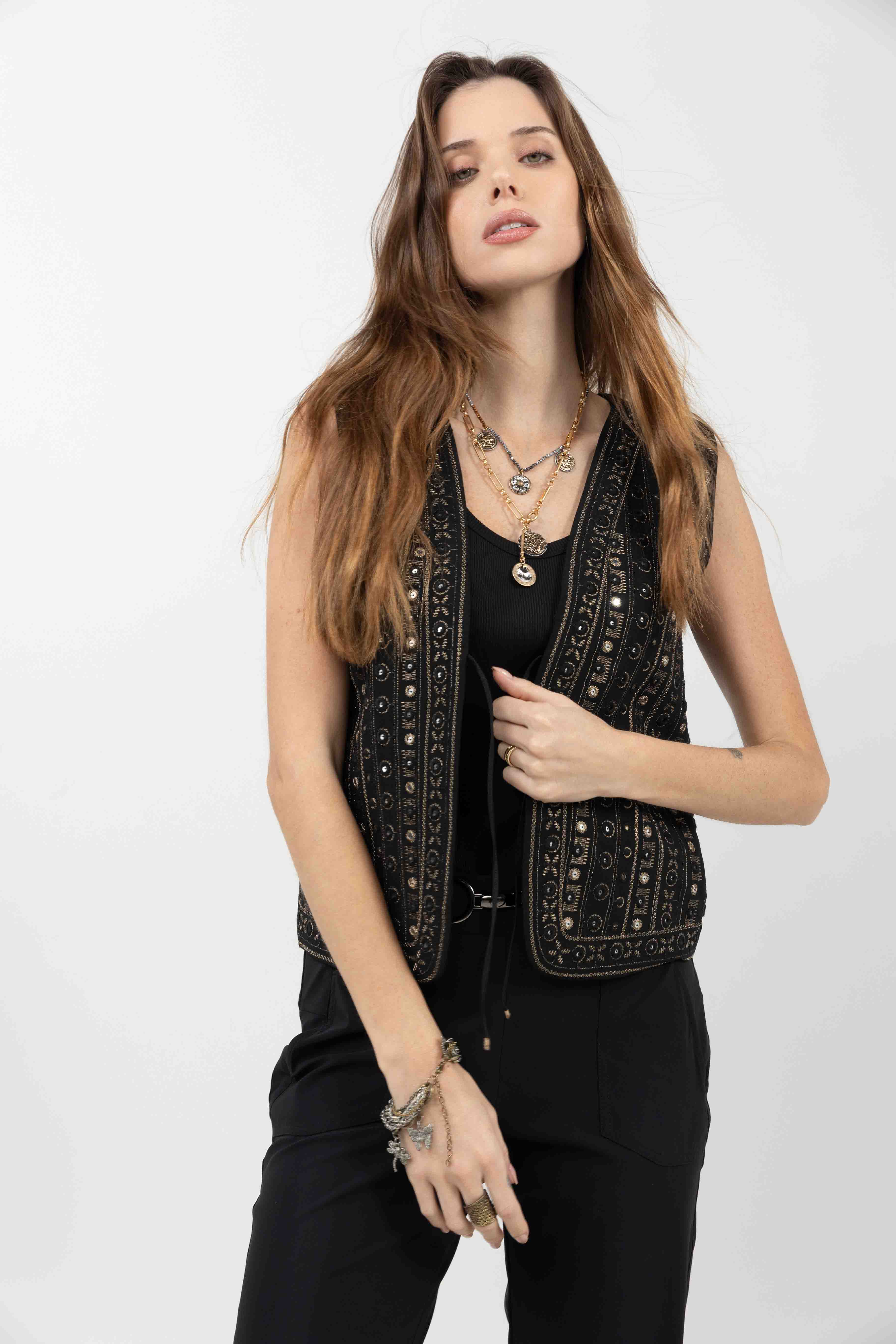 Gilet noir sequins esprit gypsy chic - Image 2