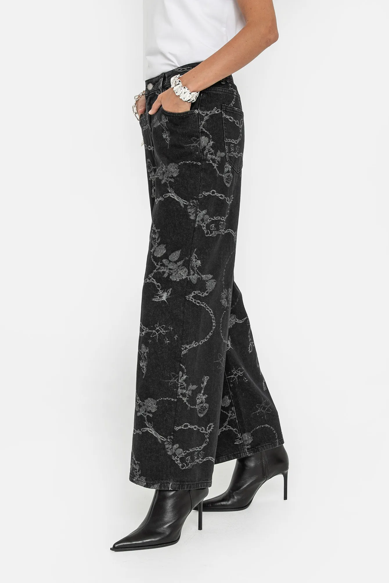 Jean large Ă motifs noir - Image 3