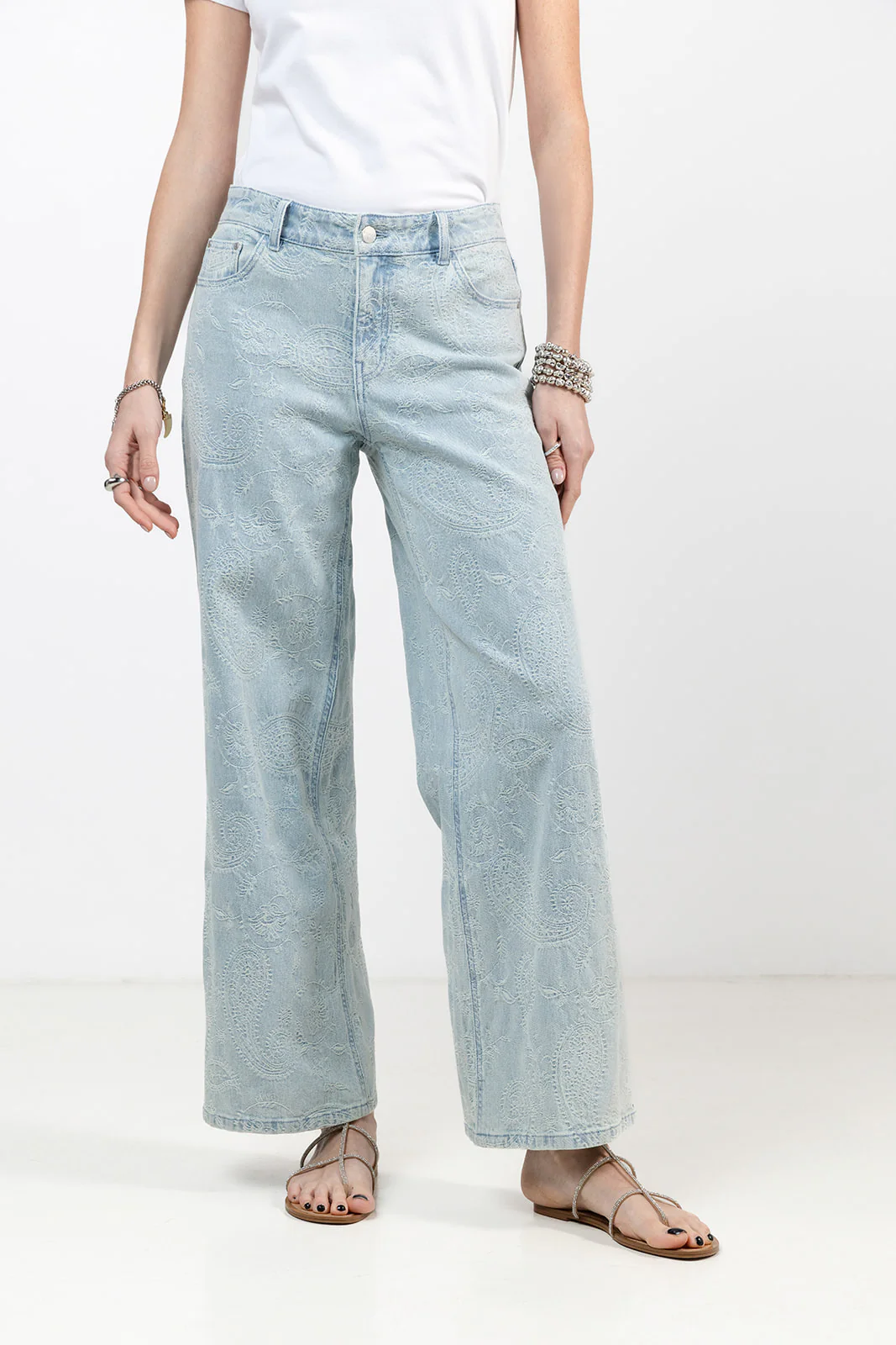 Jean large motif jacquard bleu clair - Image 3