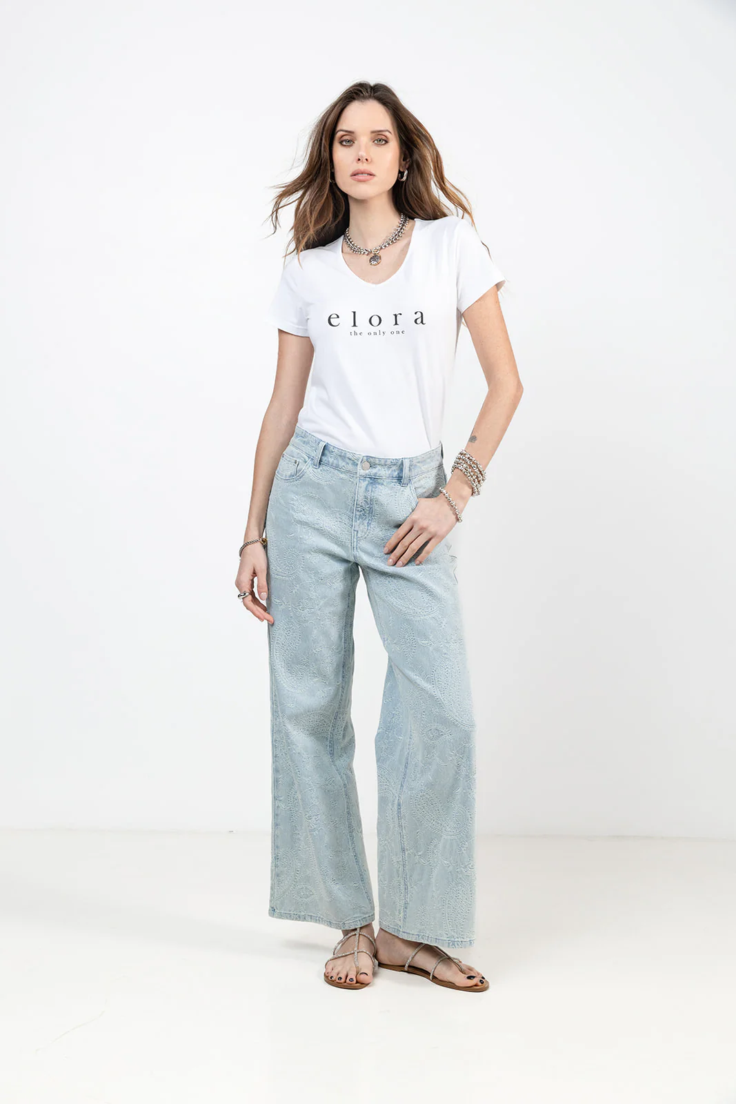 Jean large motif jacquard bleu clair - Image 5