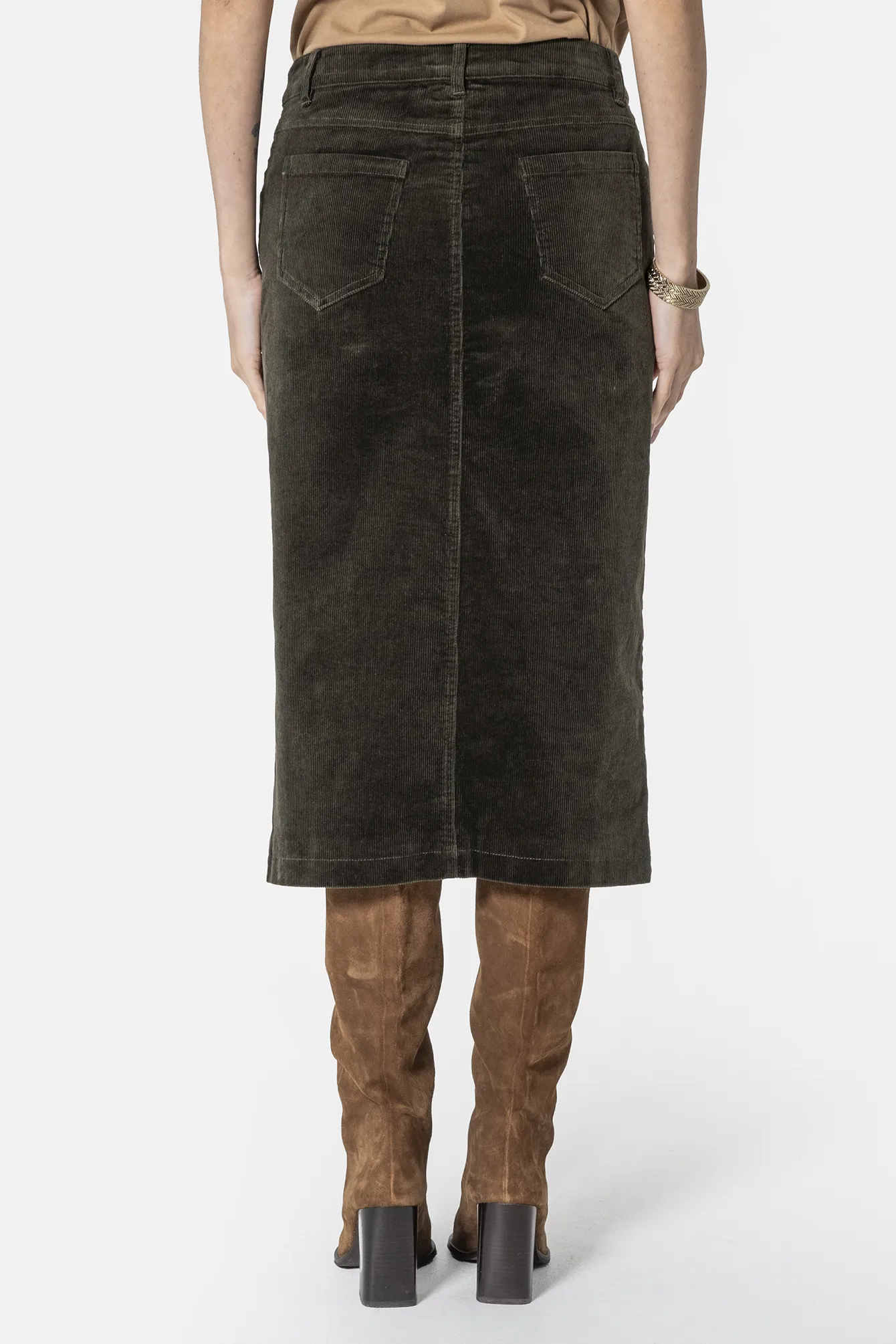 Jupe midi en velours kaki - Image 3