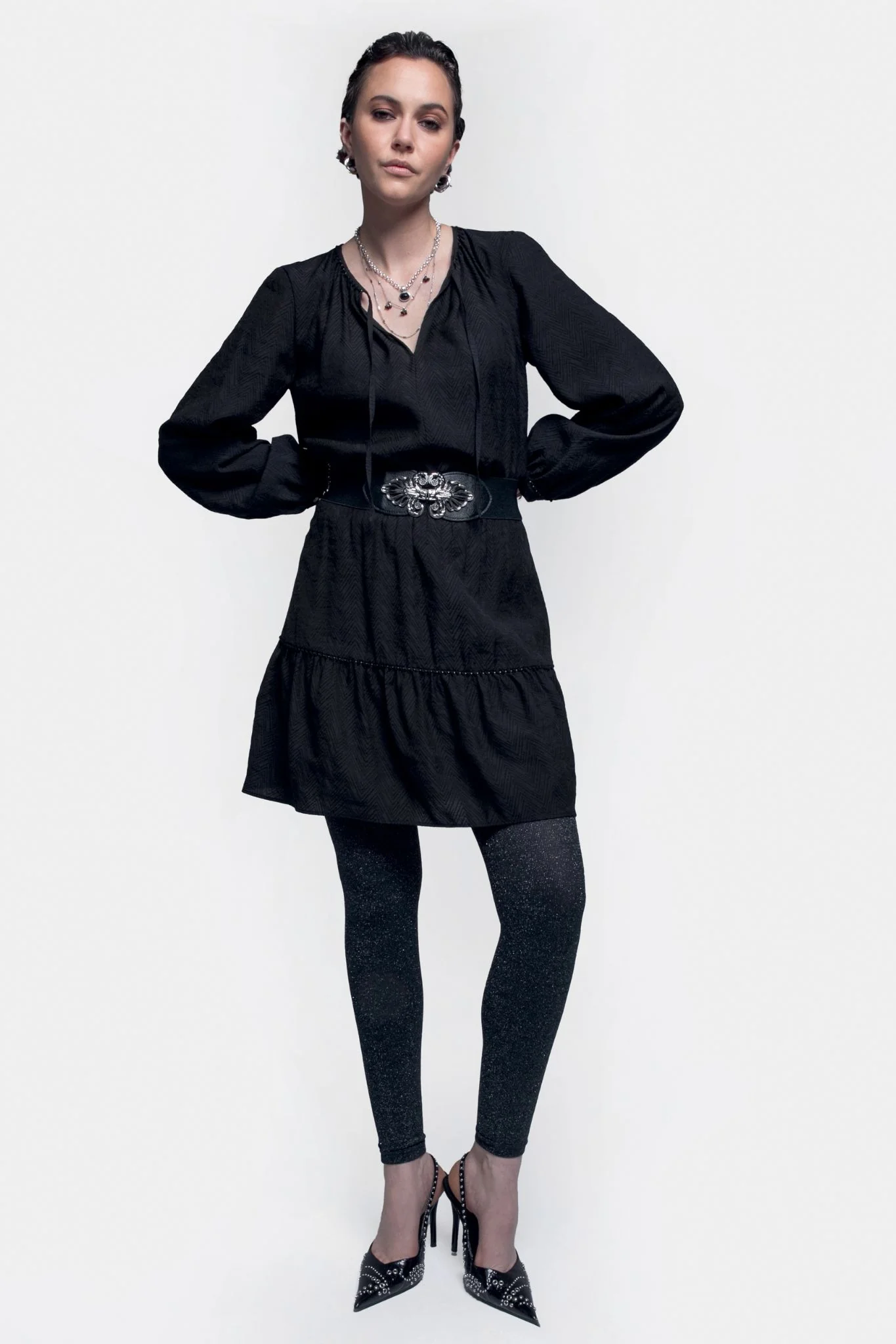 Legging opaque noir métallisé