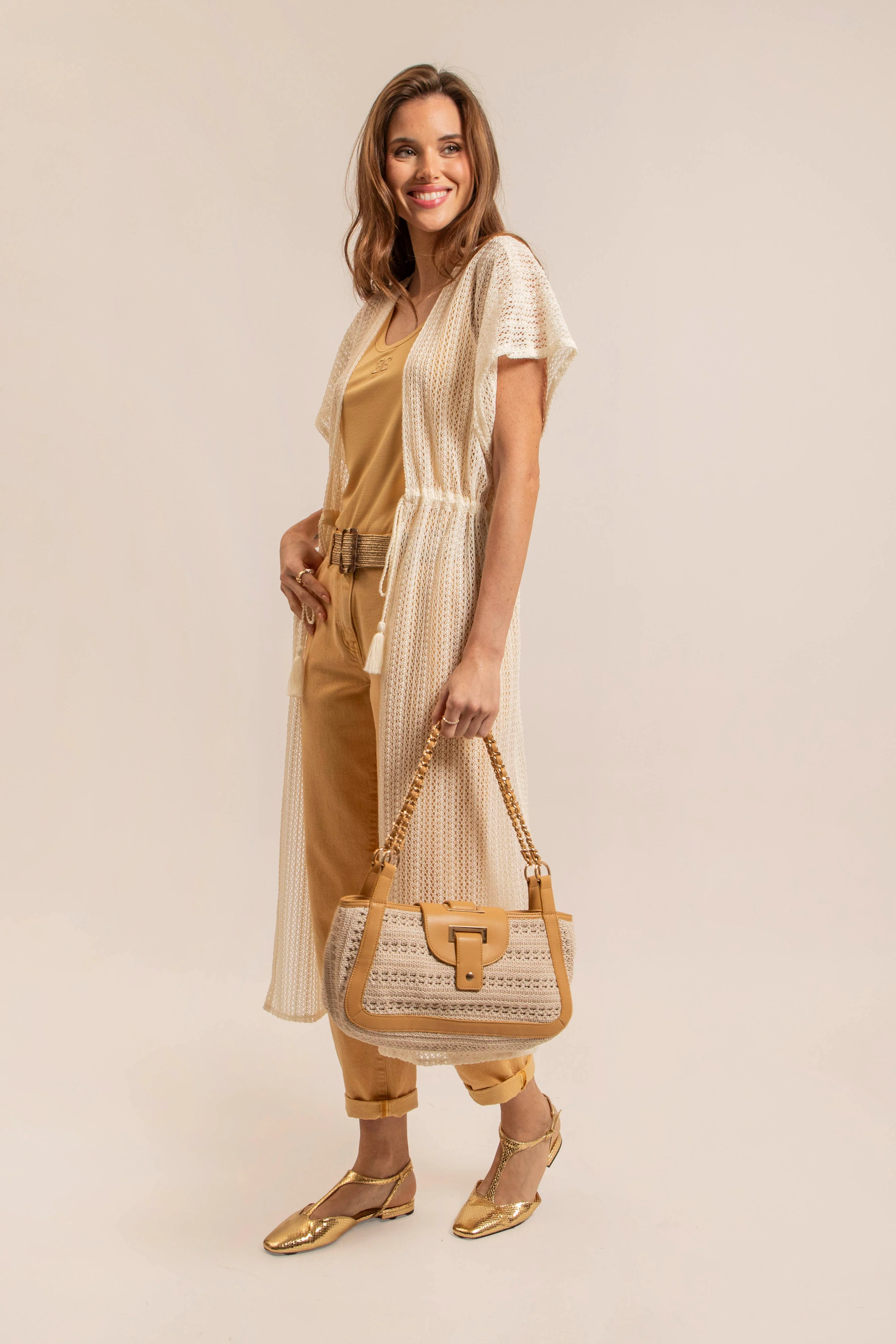 Long gilet en maille écru - Image 3