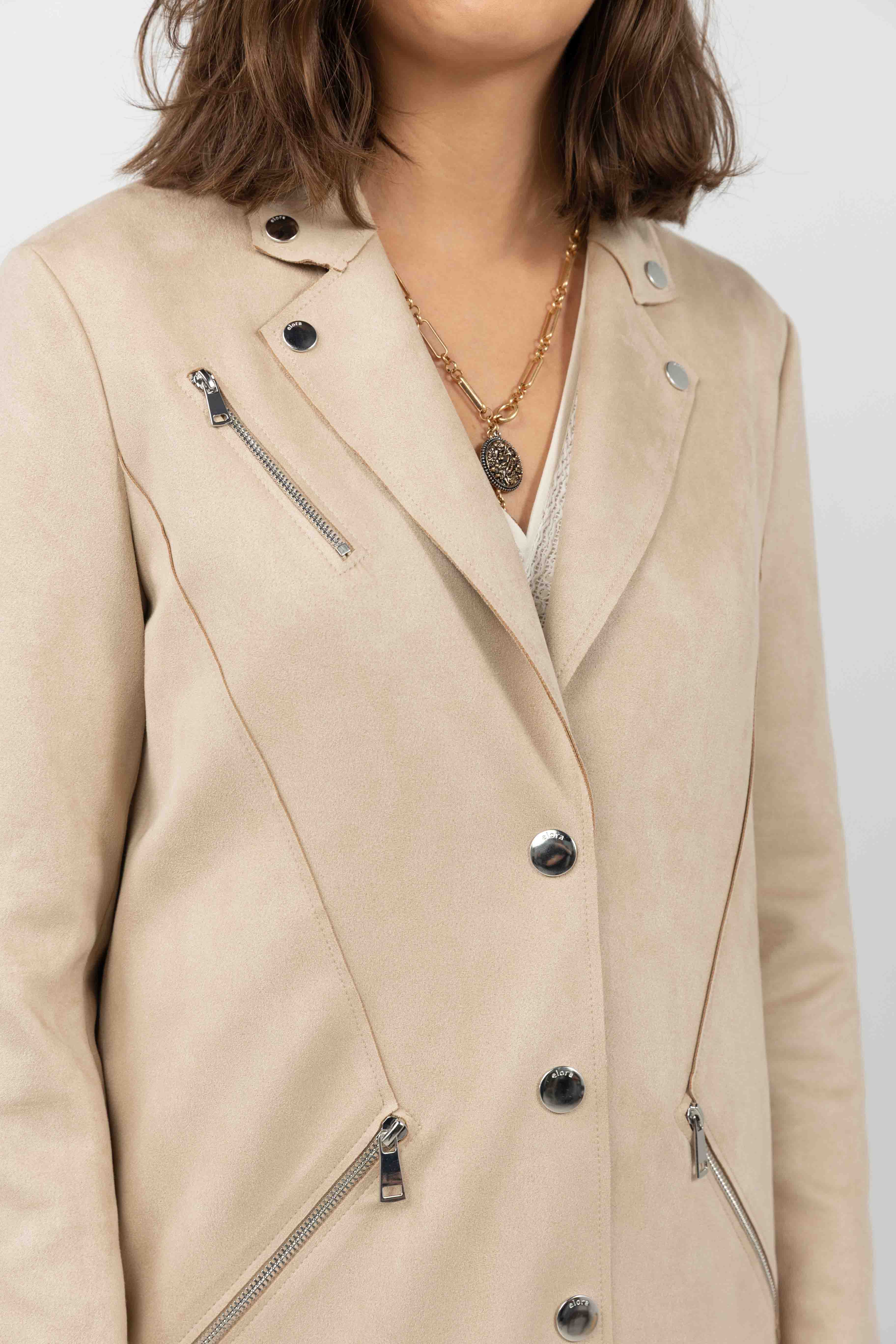 Manteau beige suédé rock chic - Image 2