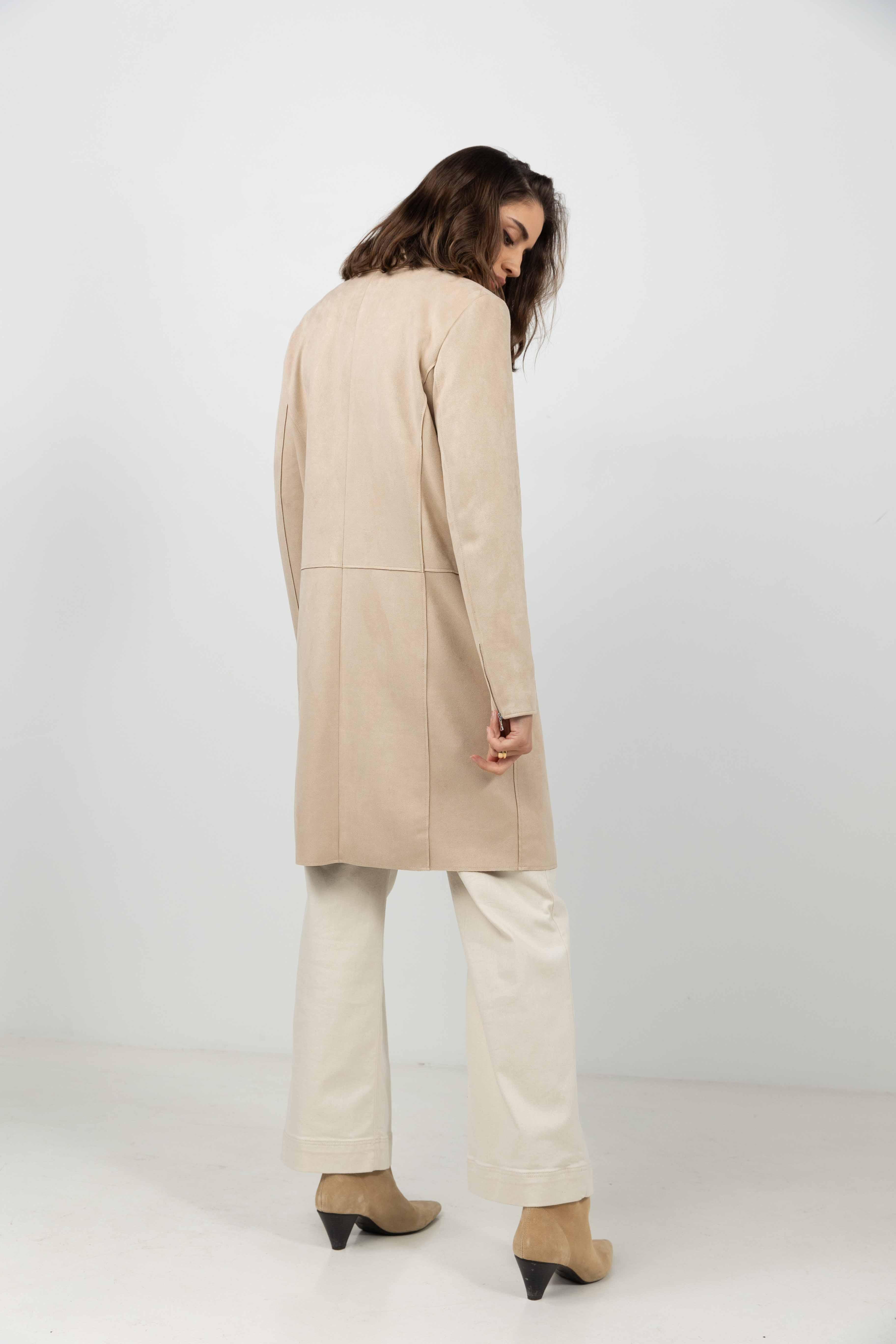 Manteau beige suédé rock chic - Image 4