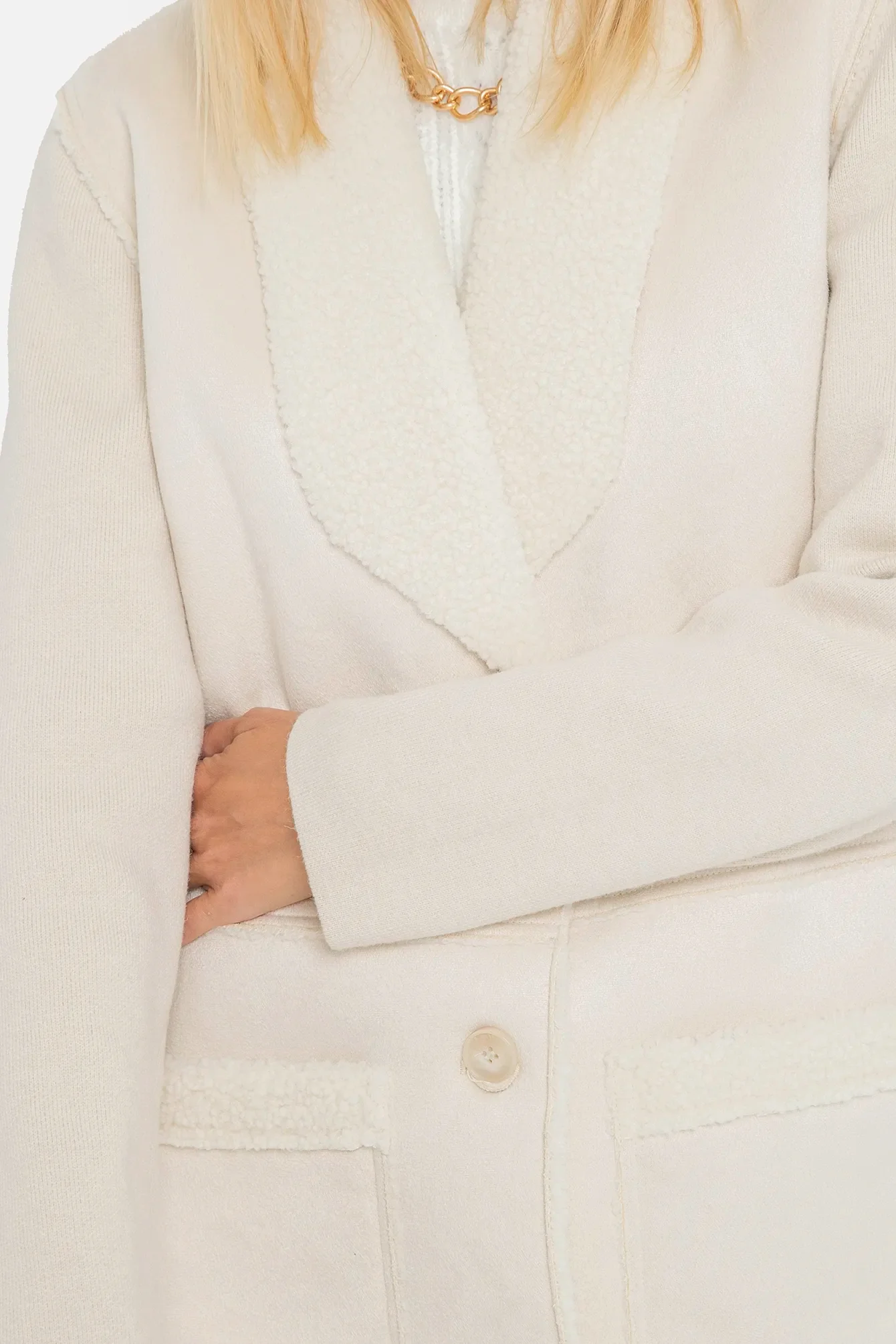 Manteau long bi-matières écru - Image 2